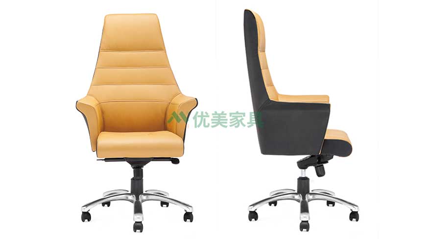 真皮办公椅-GS-G1300暖黄高背款